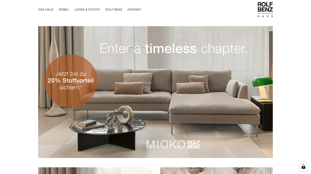 Website von Rolf Benz Haus Berlin — Startseite mit Möbelkollektion und Beratungsanfrage