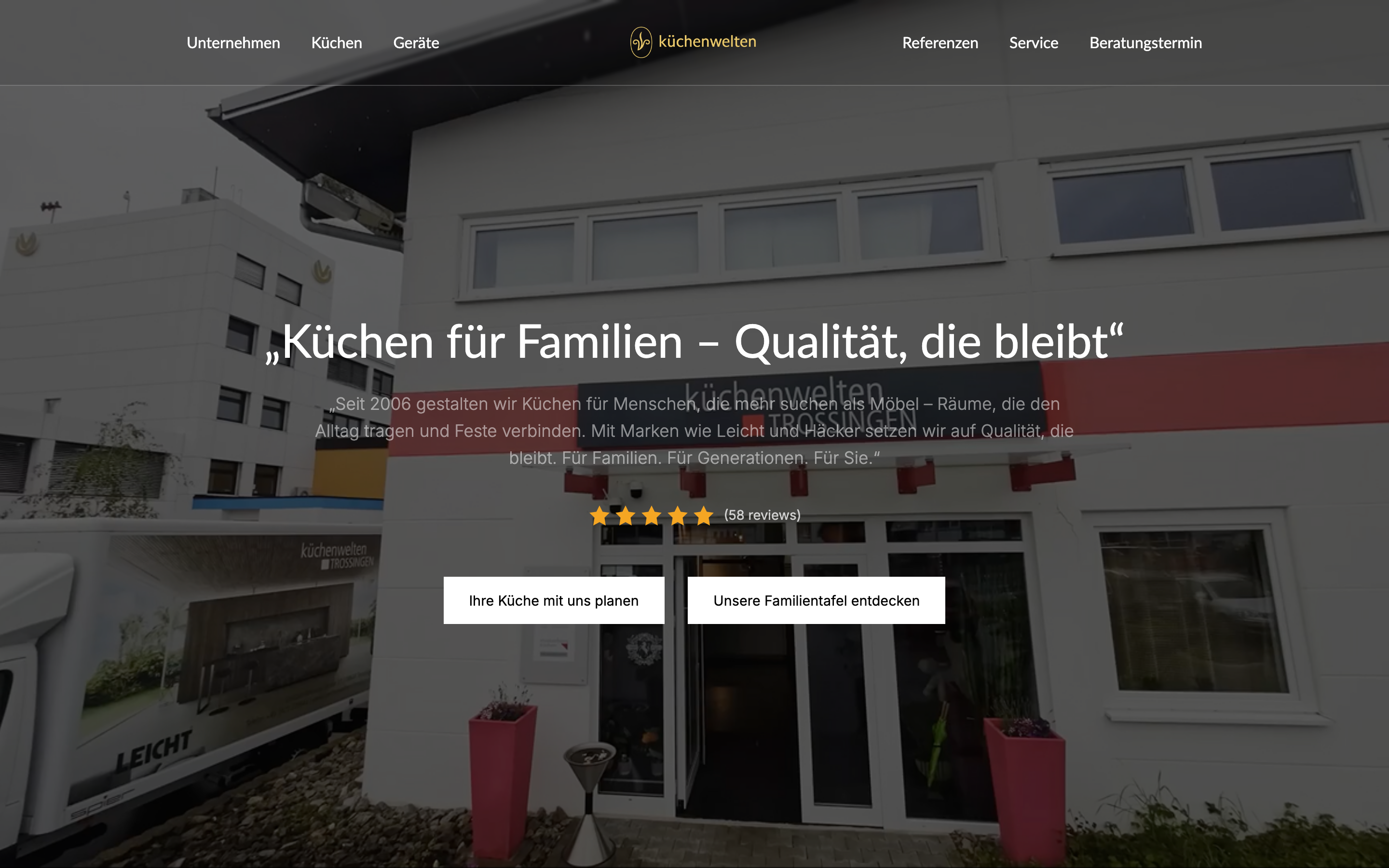 Küchenwelten Trossingen website — homepage with kitchen showroom and appointment booking