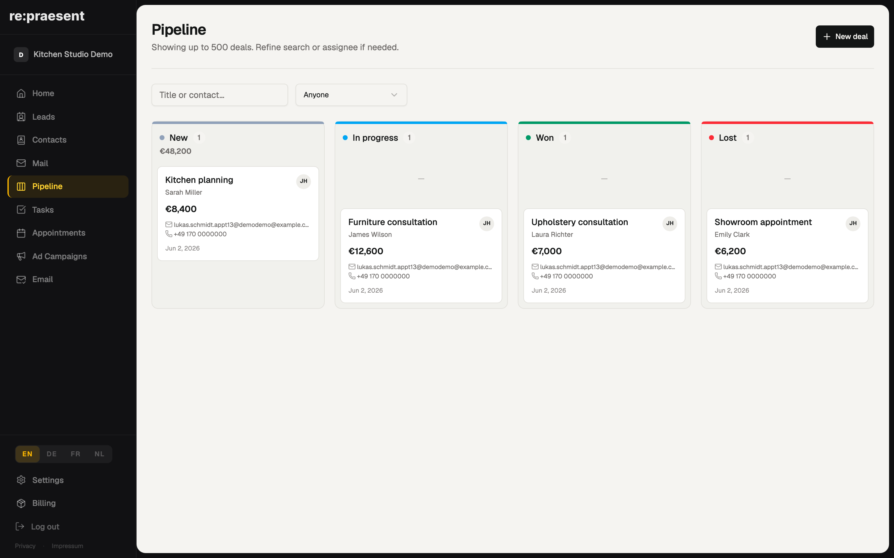 CRM pipeline with opportunities and next steps